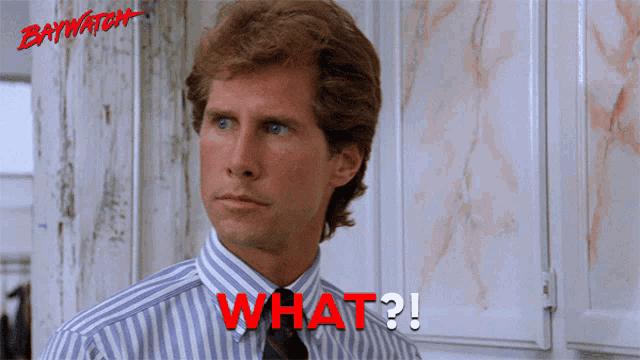 a man wearing a striped shirt and tie is asking what