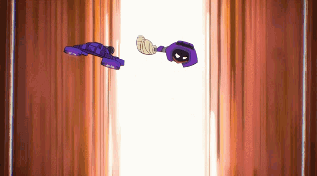 a couple of cartoon characters flying through a light