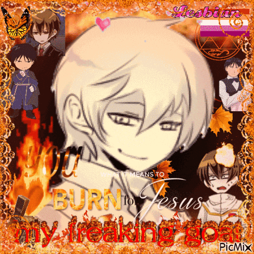 a picture of a boy with the words " burn to jesus " on it