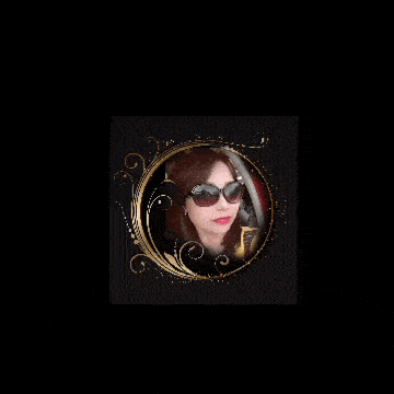 a woman wearing sunglasses is in a picture frame on a black background