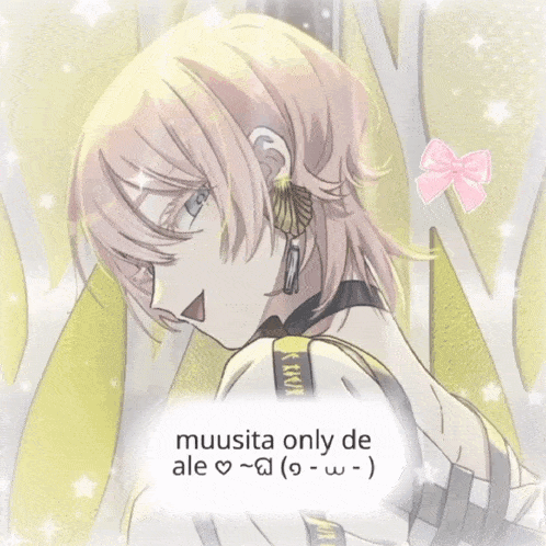 a picture of a girl with a pink bow in her hair and the words " muusita only de ale "