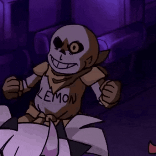 a cartoon skeleton wearing a shirt that says lemon