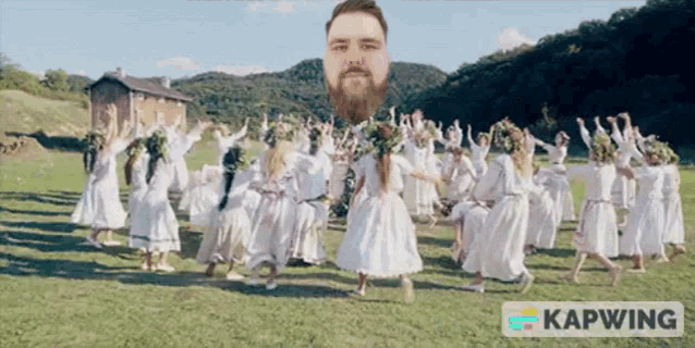 a group of people are dancing in a field and the word kapwing is on the bottom of the image