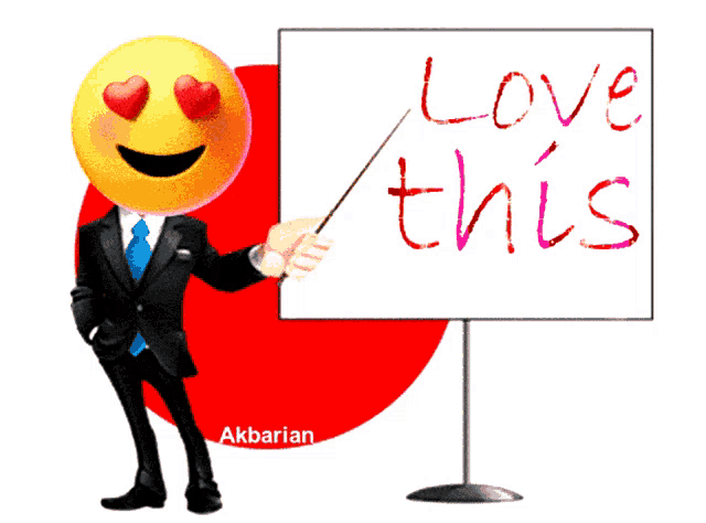 a man in a suit is pointing at a sign that says " love this "
