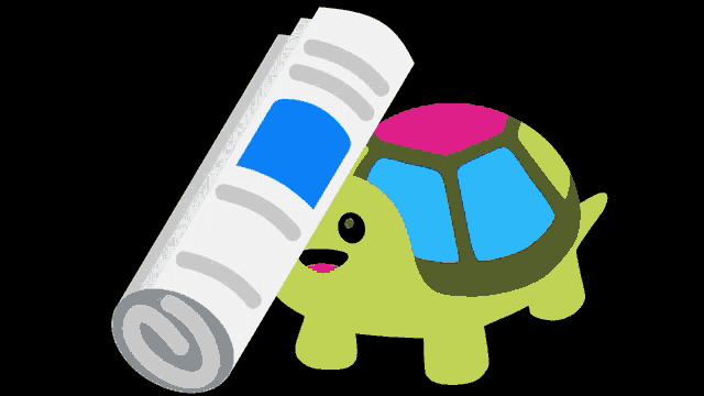 a cartoon turtle is holding a roll of paper with a blue square on it