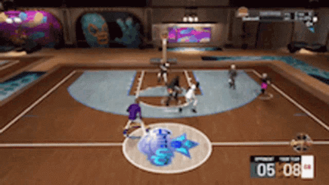 a basketball game is being played on a court with a time of 05 08