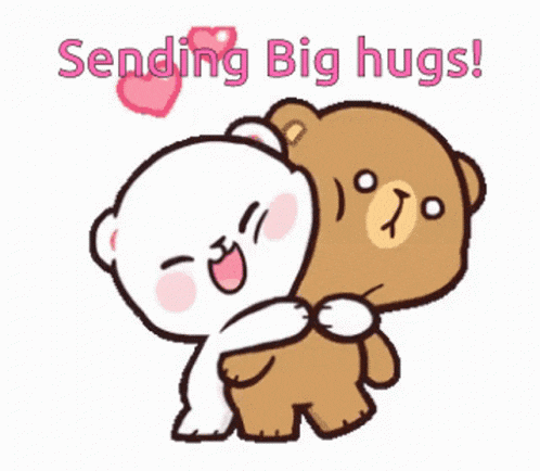 a couple of teddy bears hugging each other with the words sending big hugs