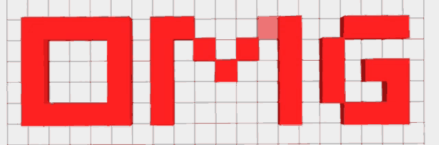 the word omg is made up of red squares