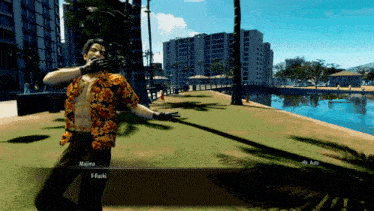 a man in a hawaiian shirt is saying f-fucki in a video game
