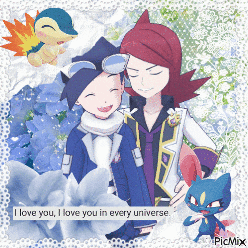 a picture of two cartoon characters with a caption that says i love you i love you in every universe