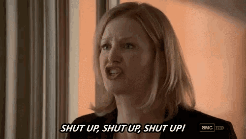 a woman says " shut up shut up shut up " in front of an a&e logo