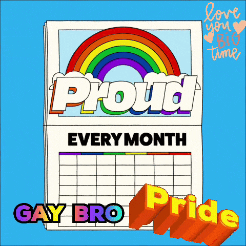a calendar with a rainbow and the words " proud every month gay bro pride "