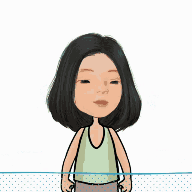 a cartoon drawing of a girl with short hair and a green tank top