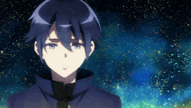 a cartoon character with blue hair and blue eyes
