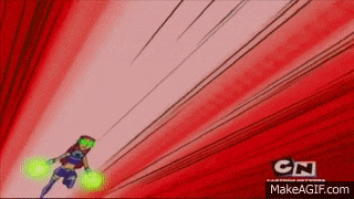 a cartoon character is flying through the air with a cn logo behind her