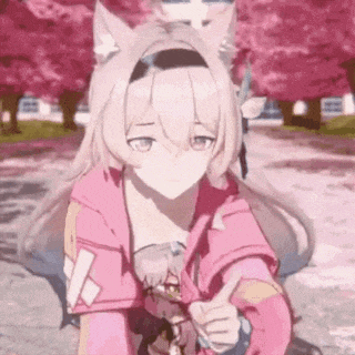 a girl with a cat ear is giving a thumbs up .
