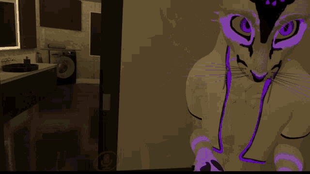 a computer generated image of a furry animal with purple gloves and a microphone