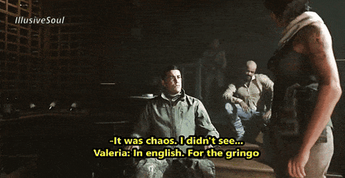 a video game scene where a woman says " it was chaos i did n't see valeria in english "