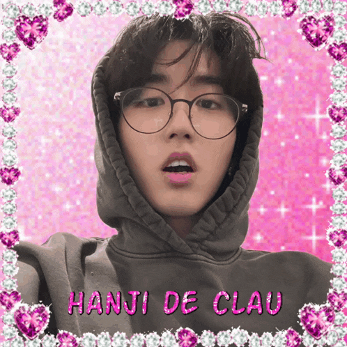 a picture of hanji de clau with a pink background