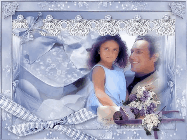 a picture of a man holding a little girl in a frame with a copyright watermark on the bottom right