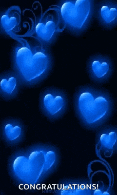 a black background with blue hearts and the words congratulations on the bottom