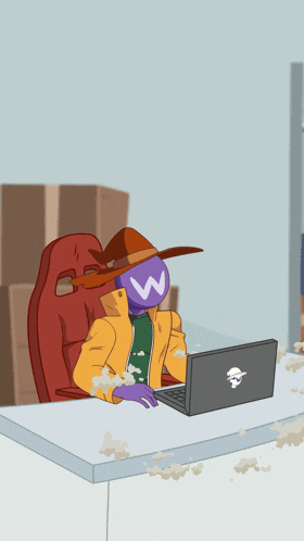 a cartoon character with the letter w on their face