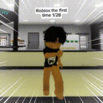 a cartoon character is standing in front of a sign that says roblox the first time 1/28 ..