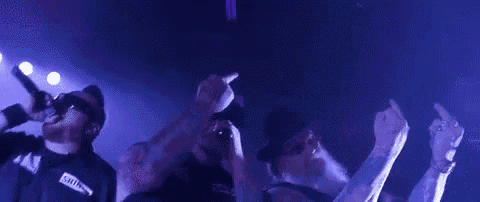 a man with a beard and sunglasses is singing into a microphone while another man stands behind him .