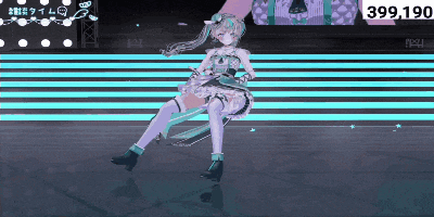 a girl is sitting on a stage with a sign that says 399,190 in the background
