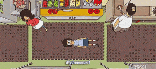 a cartoon of a man laying on the floor with the words my heeeeart