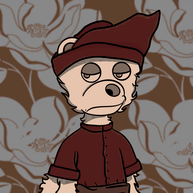 a cartoon bear wearing a red hat and a red shirt