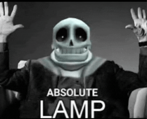 a black and white photo of a skeleton with the words absolute lamp on the bottom