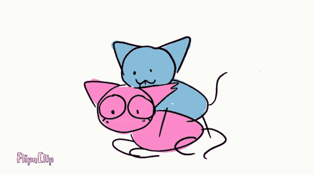 a drawing of a blue cat and a pink cat with flipaclip written on the bottom right