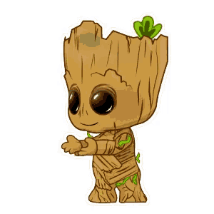 a cartoon drawing of groot from guardians of the galaxy with a green leaf on his head .