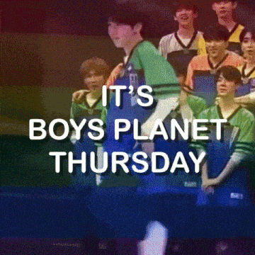a sign that says it 's boys planet thursday with a rainbow background