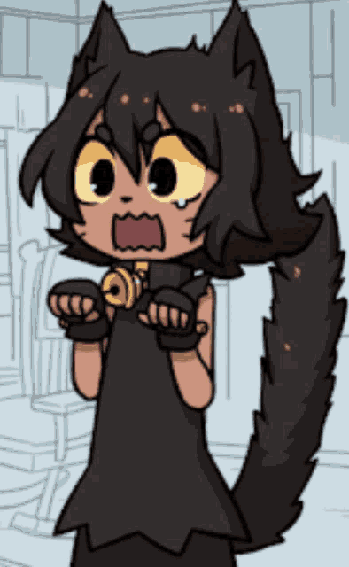 a cartoon drawing of a girl with a cat collar