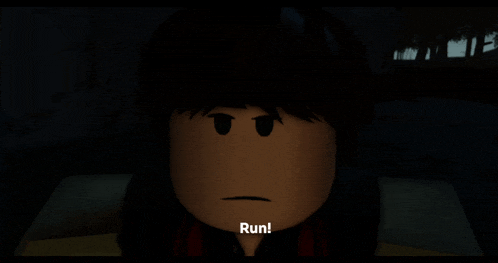 a cartoon character says run in a dark scene