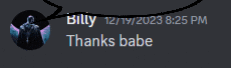 a screenshot of a message from billy dated 12/19/2023 at 8:25 pm