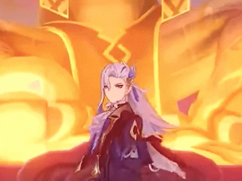 a cartoon character with long purple hair is standing in front of a flame .