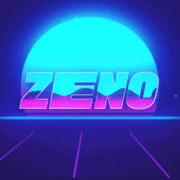a neon sign that says zeno in front of a blue sun