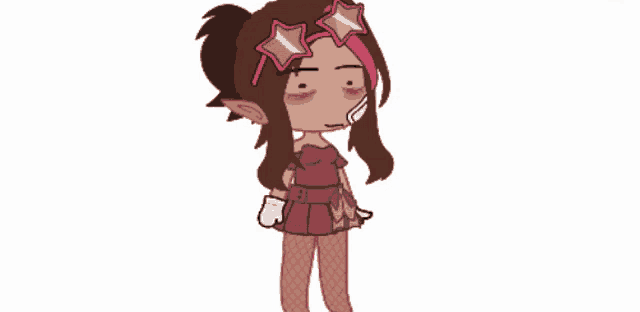 a cartoon girl wearing sunglasses and a red dress