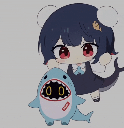 a drawing of a girl holding a stuffed shark with the word shark on it