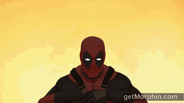a cartoon of deadpool holding up a rainbow with the website getmorphin.com below him