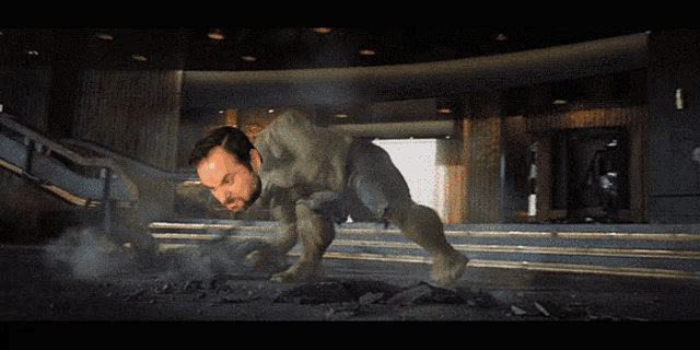 a man is transformed into the hulk in a movie
