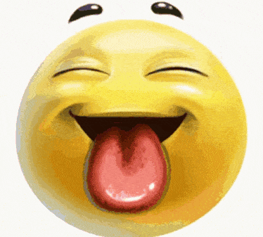 a yellow smiley face sticking out its tongue