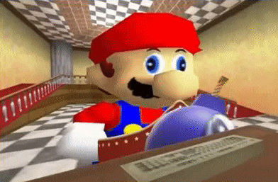 a cartoon character is sitting at a table in a room .
