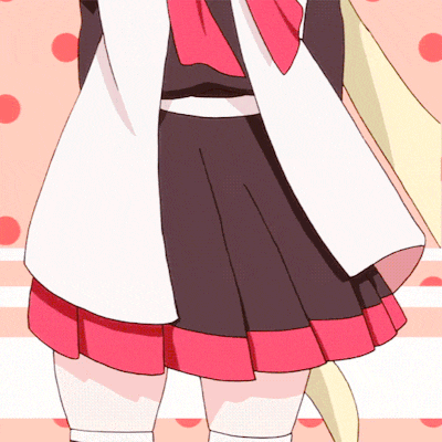 a girl in a school uniform with a pink and black skirt