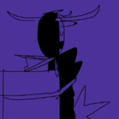 a purple background with a silhouette of a person with a sword in their hand .
