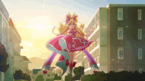 a pixel art of a girl in a pink dress
