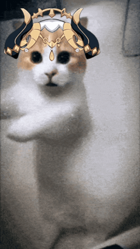 a cat wearing a crown with horns on it